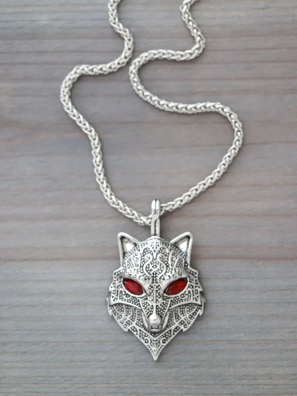 Wolf Red Eye Pendant Viking Style Chain Necklace Silver Stainless Steel